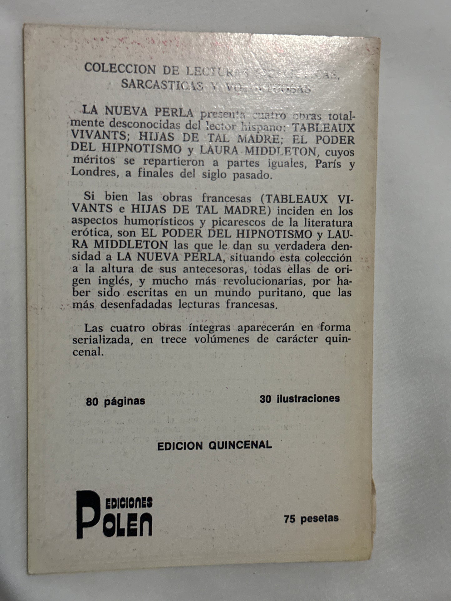 LA PERLA: COLECCIÓN DE LECTURAS SICALÍPTICAS SARCÁSTICAS Y VOLUPTOSAS, No.8