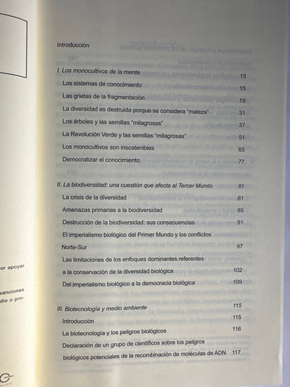 LOS MONOCULTIVOS DE LA MENTE: PERSPECTIVAS SOBRE LA BIODIVERSIDAD Y BIOTECNOLOGÍA - Vandana Shiva